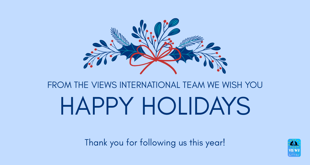 Banner with a Christmas decoration and the writing: from the VIEWS International team we wish you happy holidays. Thank you for following us this year!