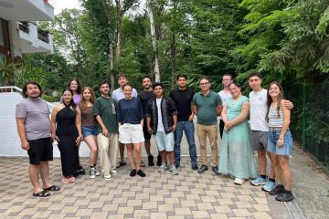 Group photo of participants and facilitators outside the seminar venue in Băile Govora, Romania, at the Erasmus+ Youth Seminar "Beyond that Project: Measuring Impact and Shaping the Future of Erasmus+ Youth."