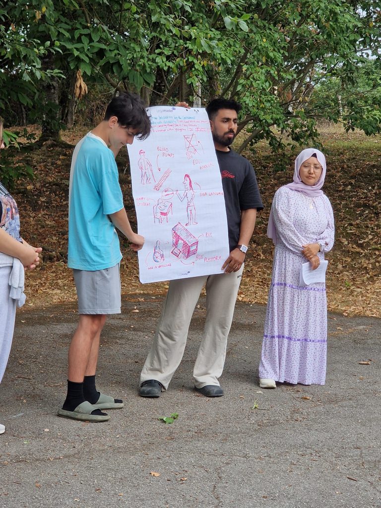 Participants presenting a poster that they created toggether