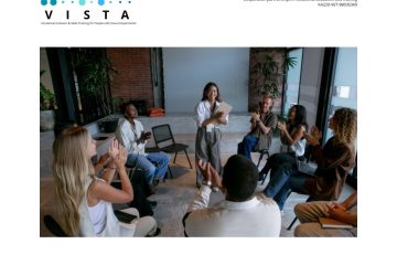 VISTA project graphic featuring the project logo and a photo of a diverse group of people taking part in a group discussion. Erasmus+ and European Union funding information appears alongside the image.